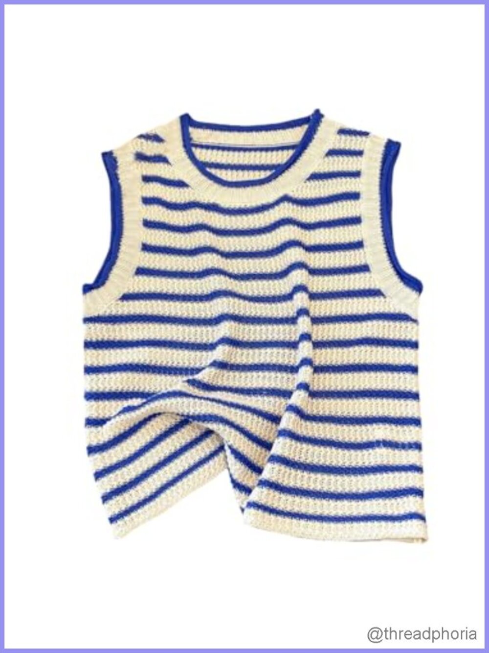 Women's Striped Crochet Knit Vest Sleeveless Crew Neck Top